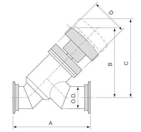 Stainless Steel SS304 Manual Y-inline Vacuum Angle Valve with Bellows